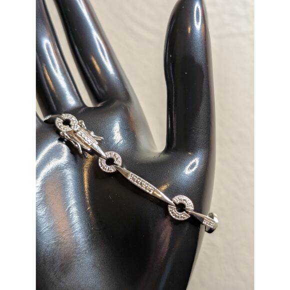 Silver Tone Circle Bar RL Tennis Bracelet - Picture 2 of 7